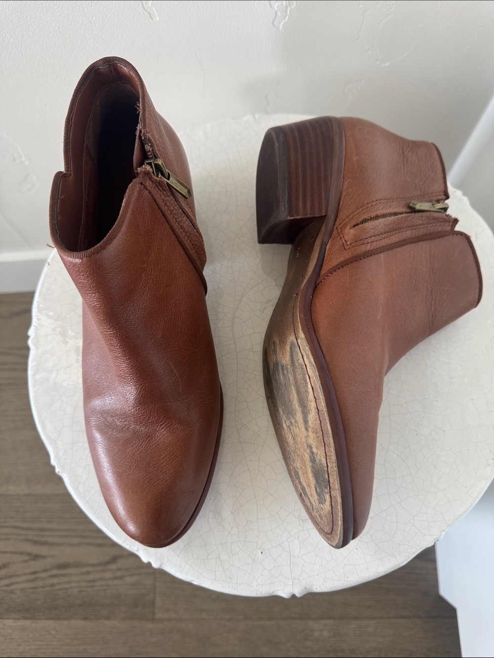 Sam Edelman PETTY Women's Brown Leather Ankle Boots Classic Side-Zip Size 9 EUC